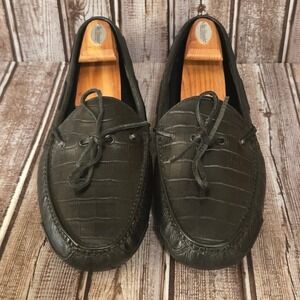 Sz 13 D Mens Cole Haan Gunnison Driver Black Croc Embossed Leather Loafers VGUC